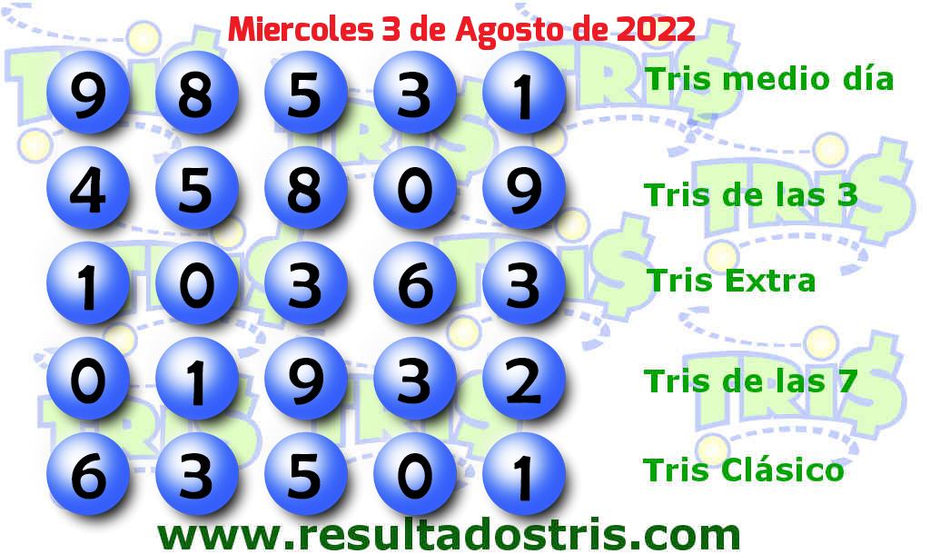 Resultados Tris Clásico del 2022-08-03 Boleto del Tris Clásico del 2022-08-03