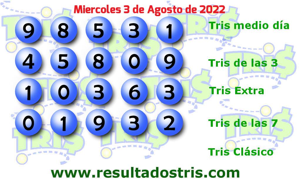 Resultados Tris De las Siete del 2022-08-03 Boleto del Tris De las Siete del 2022-08-03