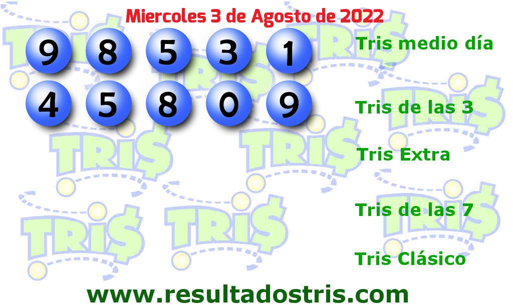 Boleto del Tris De las Tres del 2022-08-03