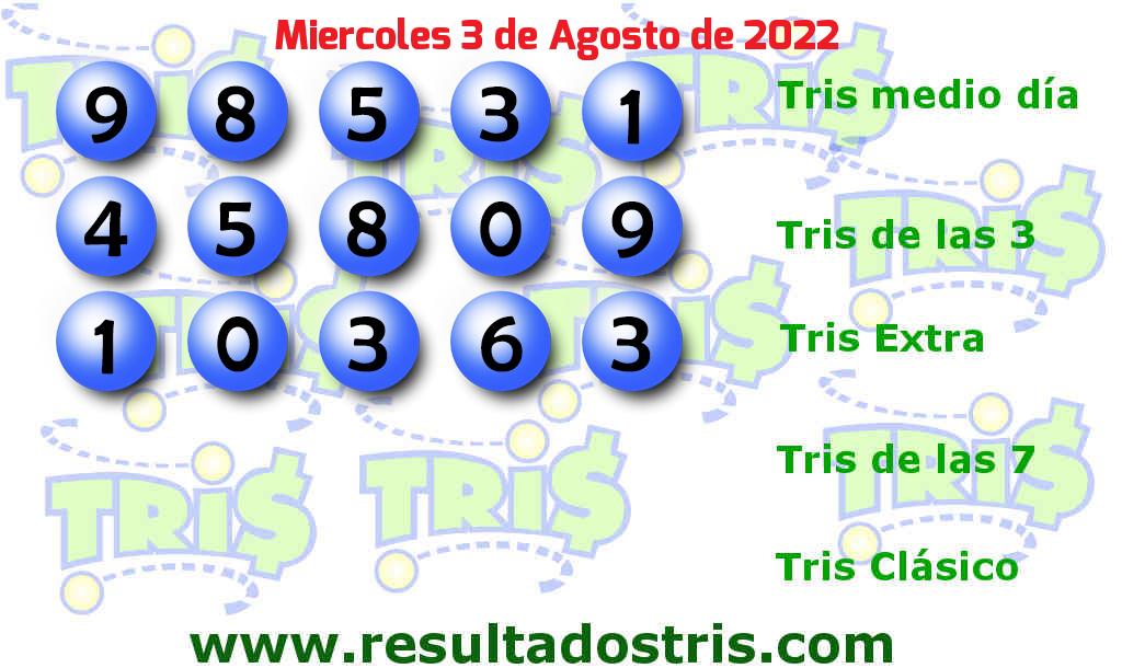 Resultados Tris Extra del 2022-08-03 Boleto del Tris Extra del 2022-08-03