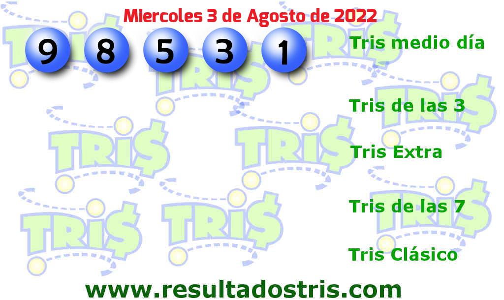 Resultados Tris Medio Día del 2022-08-03 Boleto del Tris Medio Día del 2022-08-03