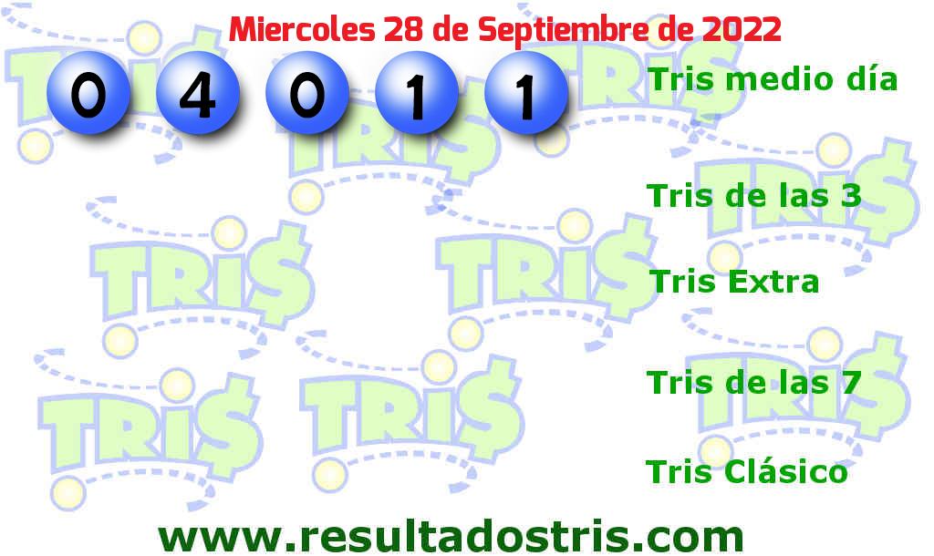 Resultados Tris Medio Día Boleto del Tris Medio Día del 2022-09-28